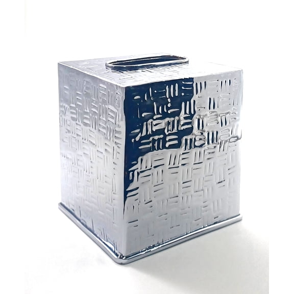 3SCompany Basket Weave Design Facial Tissue Cover, Shiny Silver, Classic
