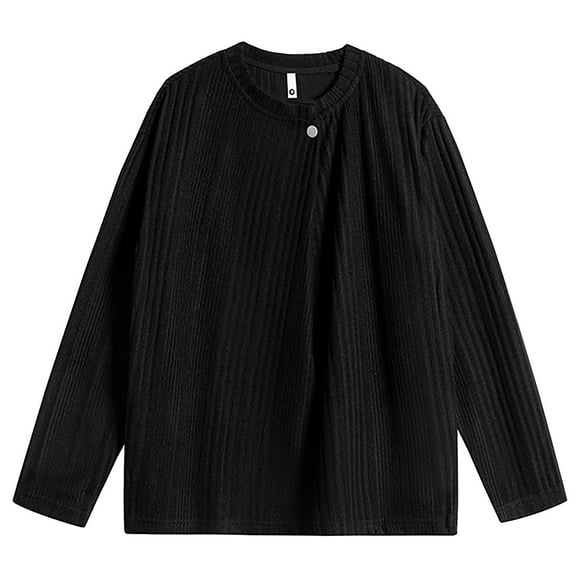 LNWUY Men's Fashionable Vintage Solid Color Pocket Casual Button Shirts Lightweight Comfort Long Sleeve Turndown Collar Blouse Shirt Black L