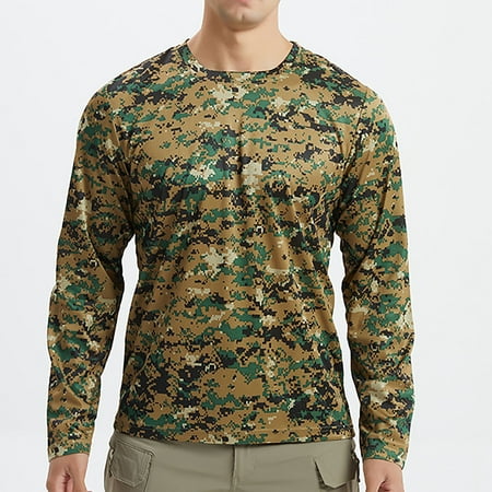 Njoeus Shirts for Men Workout Tops for Men Mens Quick-Dry Long Sleeve Shirts Sun Protection Outdoor Fishing Shirts for Men Camouflage Lightweight Hiking Running Athletic T-Shirt Mens Shirts On Cleara