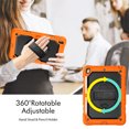 thumbnail image 2 of for iPad 9th 8th 7th Generation (10.2 inch, 2021/2020/2019) Case with Built-in Screen Protector, Shockproof Rotatable Kickstand Cover Hand Strap and Shoulder Strap,Orange+Black, 2 of 8