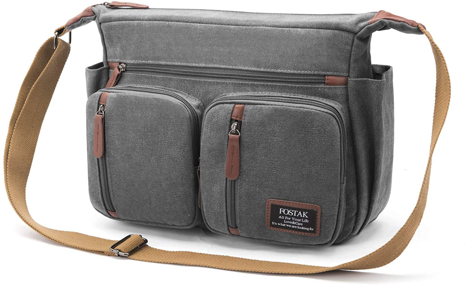 FOSTAK Messenger Bag for Men and Women Fit 13.3 Inch Laptop Multi-Pocket Shoulder Bag Padded Canvas Briefcase Lightweight School Satchel for College Work Travel and Daily Use,Grey 