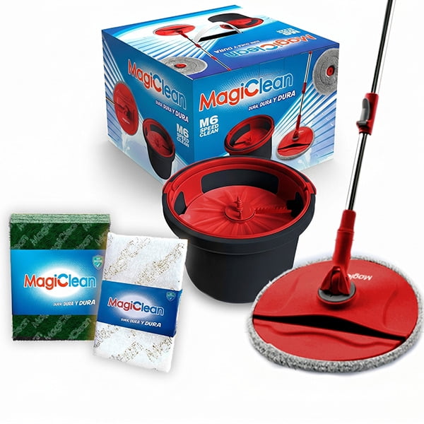 Trapeador Mop 360 Cubo Exprimidor Con Separadora De Agua MAGICLEAN+2 fibras de regalo