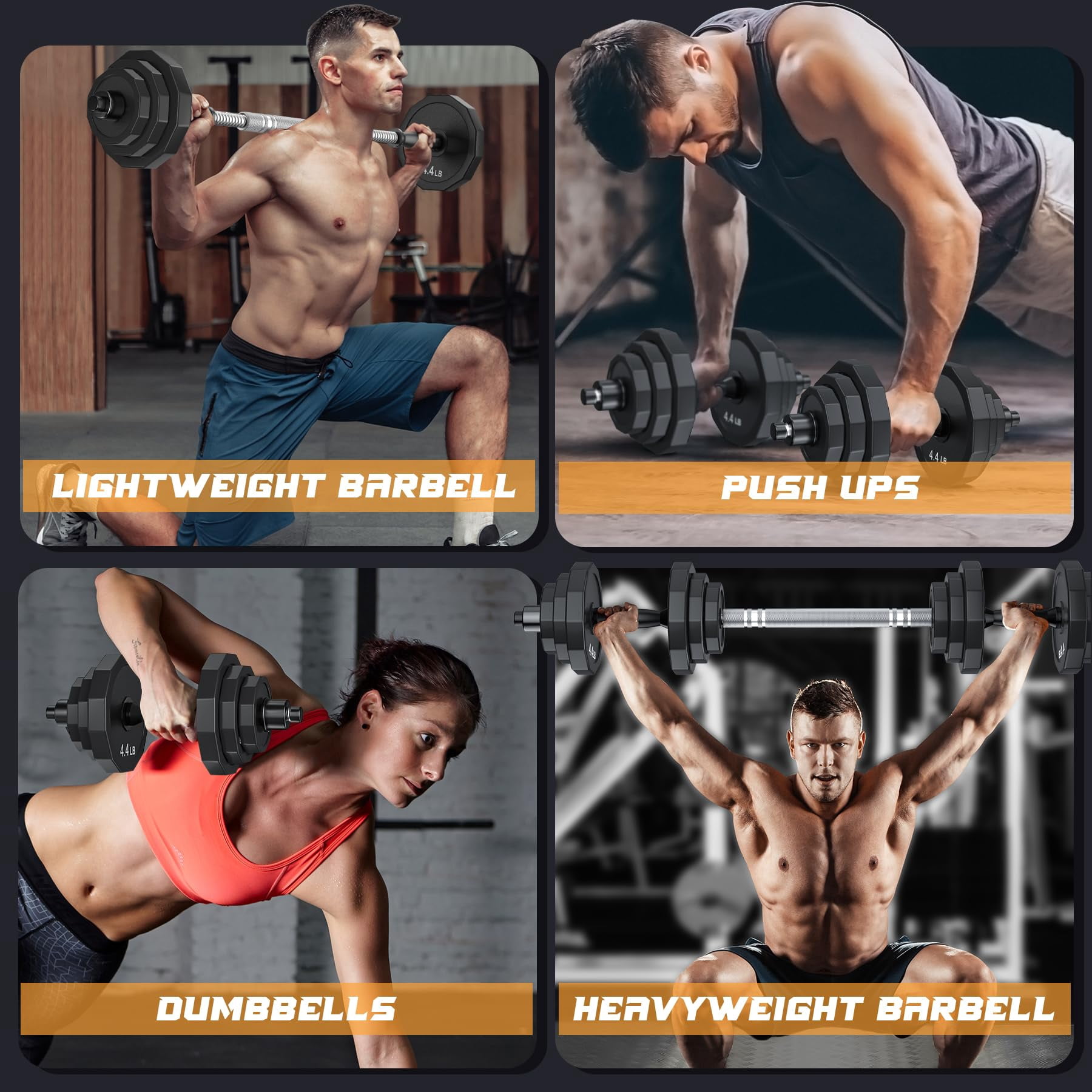 Weights Dumbbells Set  Adjustable Dumbbell Sets 22lbs 44lbs 66lbs 88lbs With Solid Steel Barbell Free Weight Connector Workout Home Gym Equipment For Men Women Strength Shaping