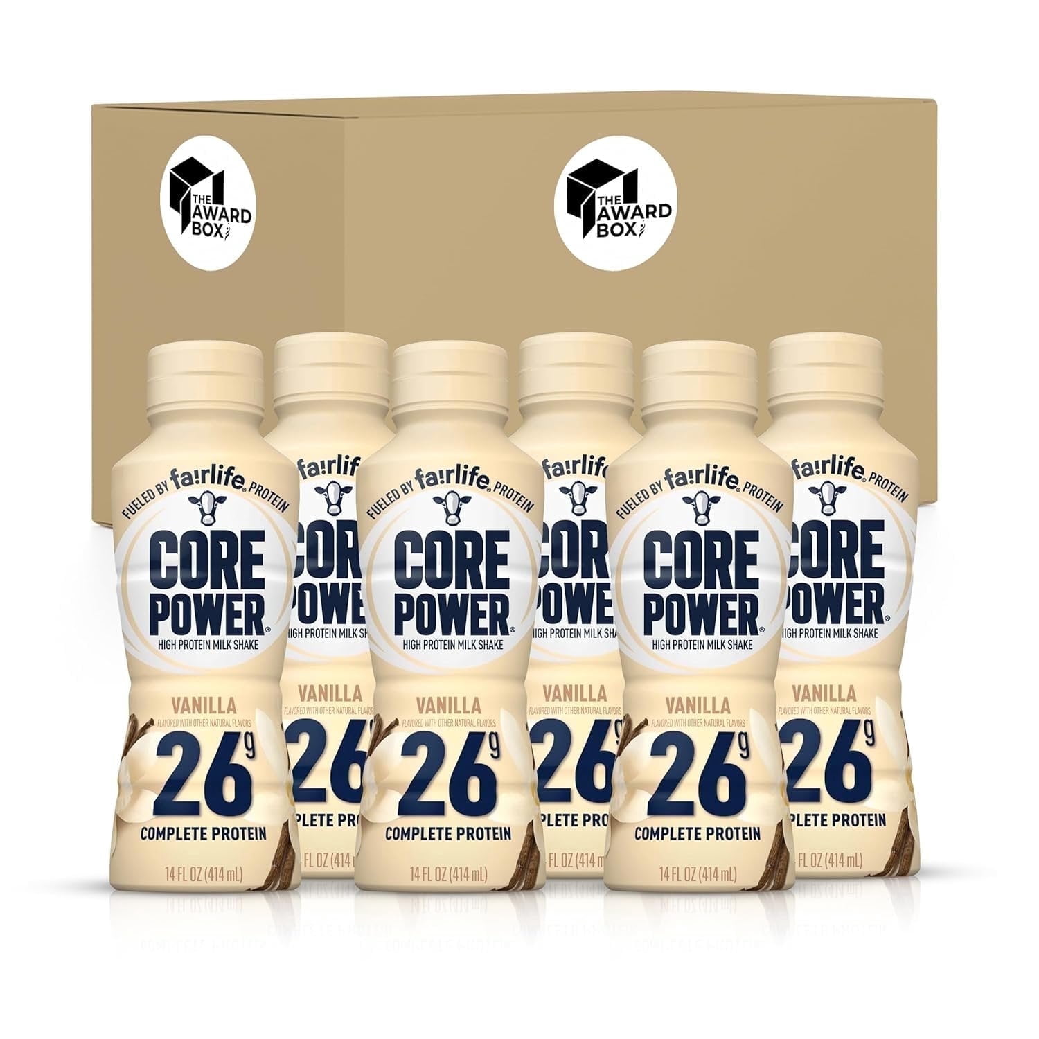 Core Vanilla Power Elite Failrlife High Protein Shakes Vanilla 14 Oz. 6 Bottles in The Award Box Packaging 26 Grams