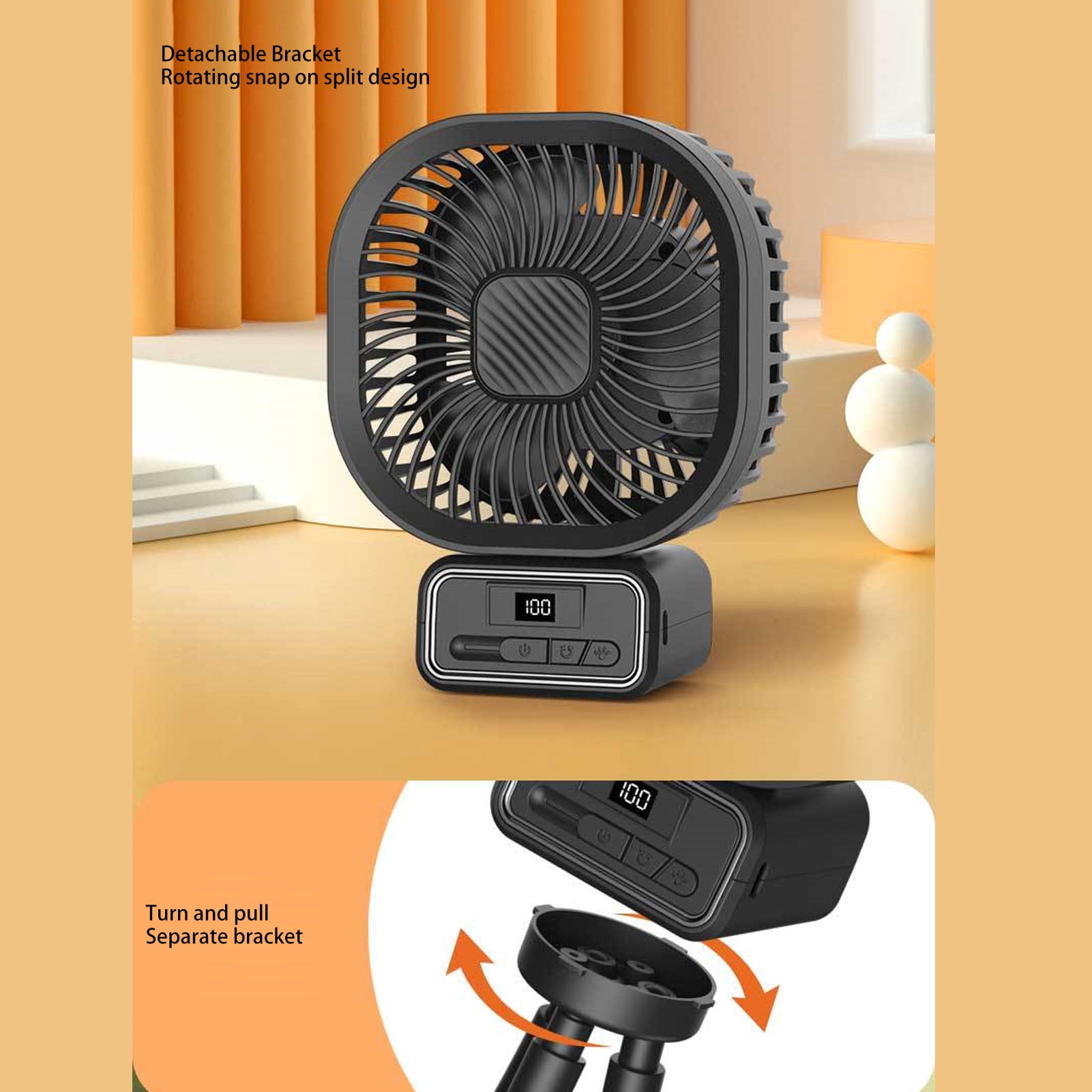 BOKYAN Stroller Fan Auto Oscillating Portable Fan with Detachable Flexible Tripod and Night Light 3 Wind Speeds for Desk Camping Car Seat
