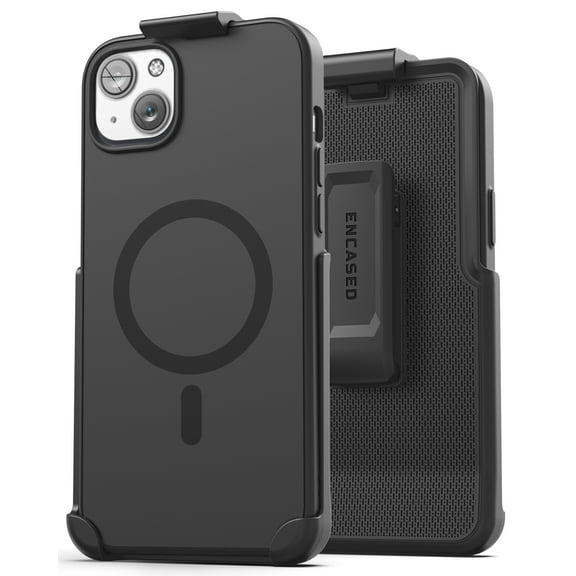 Encased SlimShield Designed for iPhone 14 Case with Belt Clip Holster - Magnetic Compatible with MagSafe (Matte Black)
