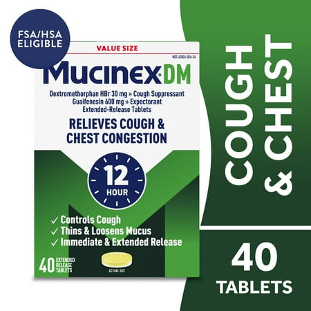 Mucinex DM 12 Hour Expectorant & Cough Medicine, Excess Mucus Relief & Cough Suppressant, 40 Tablets