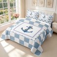 thumbnail image 3 of Manfei Modern Checkered Twin Quilt Set,Nautical Anchor Twin Coverlet Set,Navy White,2-Piece,1 Bedspread and 1 Pillowcase, 3 of 7