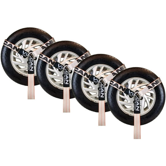 VULCAN Wheel Dolly Tire Harness with Universal O-Ring - Lasso Style - 2 Inch x 96 Inch - 4 Pack - Silver Series - 3,300 Pound Safe Working Load- Straps Only - Ratchets Sold Separately