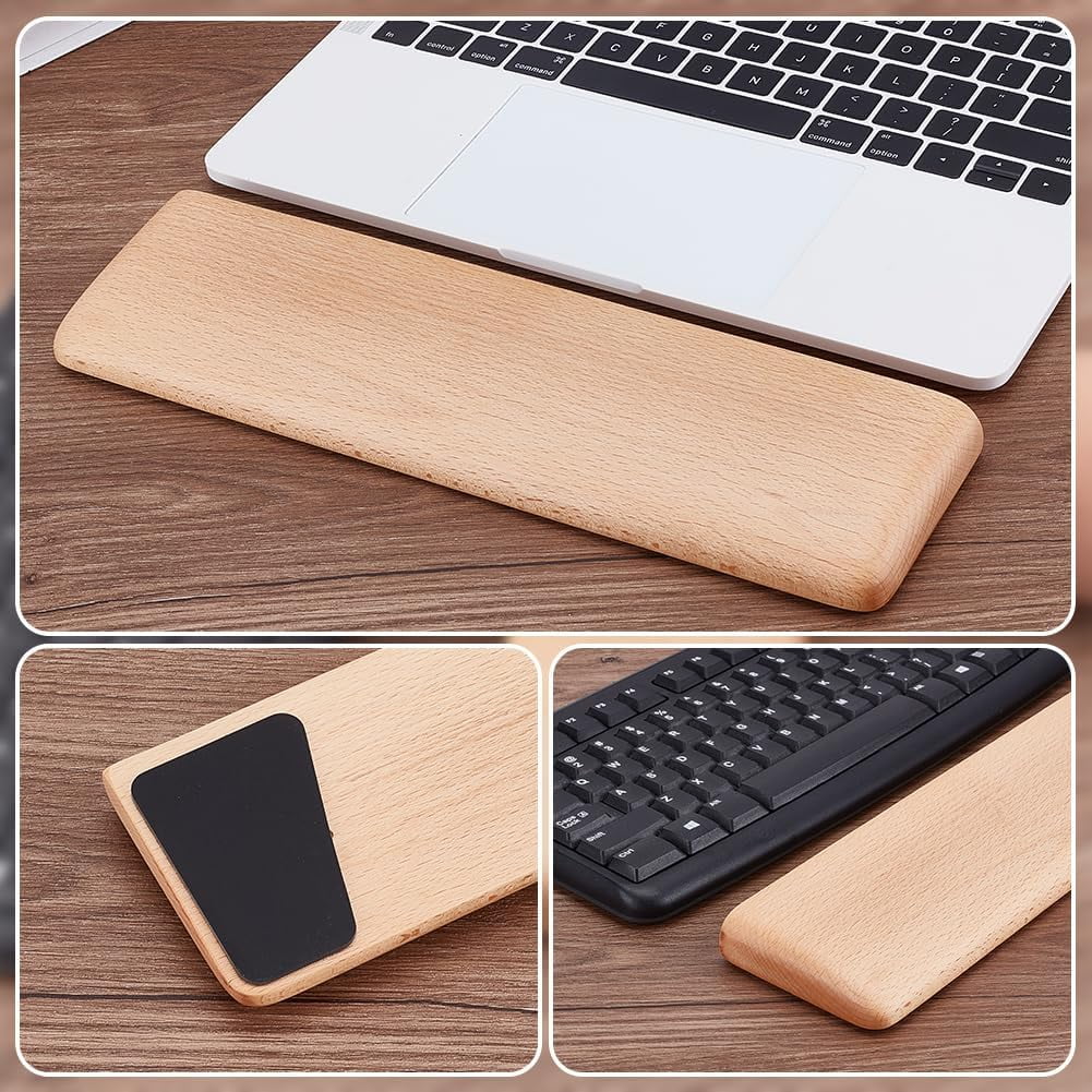 2PCS Wood Keyboard Wrist Rest 2 Size 60 Key Wooden Wrist RestErgonomic Rest for Computer Keyboard Ergonomic Desk Pad Gaming Office Brown