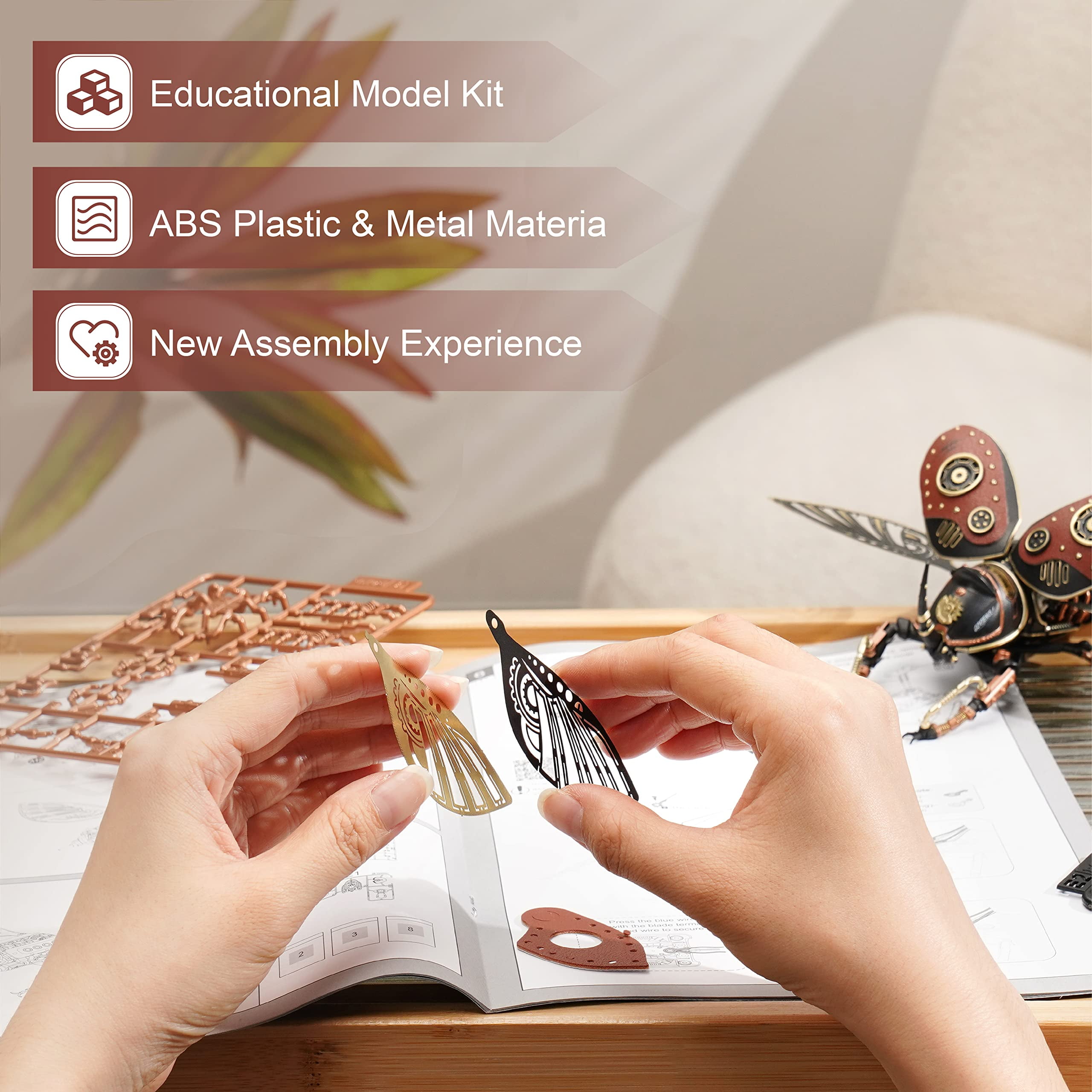 ROBOTIME Plastic Model Kit, 156 Pieces Mechanical 3D Puzzles, Rhinoceros Beetle Model Building Kits Gift for Teen Boys