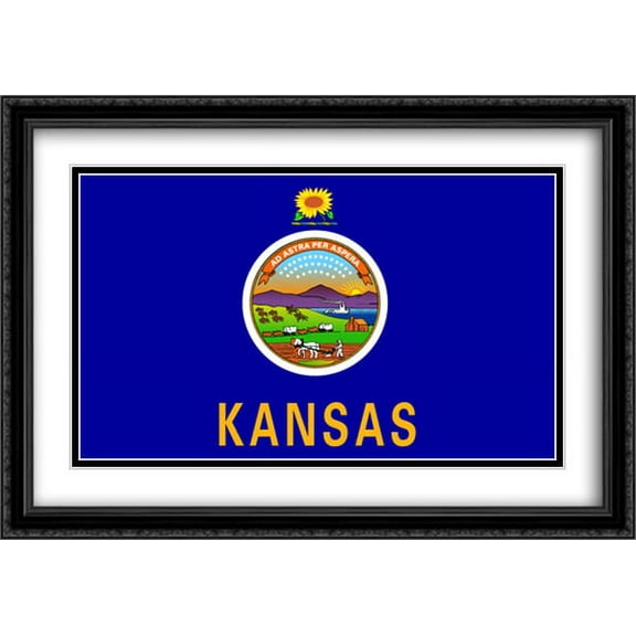 Kansas State 2x Matted 40x28 Large Black Ornate Framed Art Print by The Flag Art Print Series