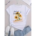 thumbnail image 2 of Sunflower & Letter Print Women's T-Shirt - Casual Crew Neck, Short Sleeve, Stretchy Polyester Blend, Machine Washable - Perfect for Summer, 2 of 6
