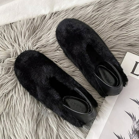 

YOTAMI Slippers for Women Plush Shoes Women s Autumn And Winter Comfort Plus Velvet Warm Cotton Shoes Home Flat Lazy Drag Black