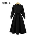 thumbnail image 2 of Vestido maxi de manga larga con cuello redondo para mujer Vestido largo informal de cintura alta con cuello con lazo de color sólido (negro), L, 2 of 6