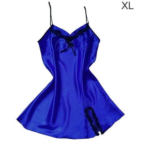 

ELENXS Dido Lace Nightdress V Neck Backless Silky Nightgown Women Sleepwear