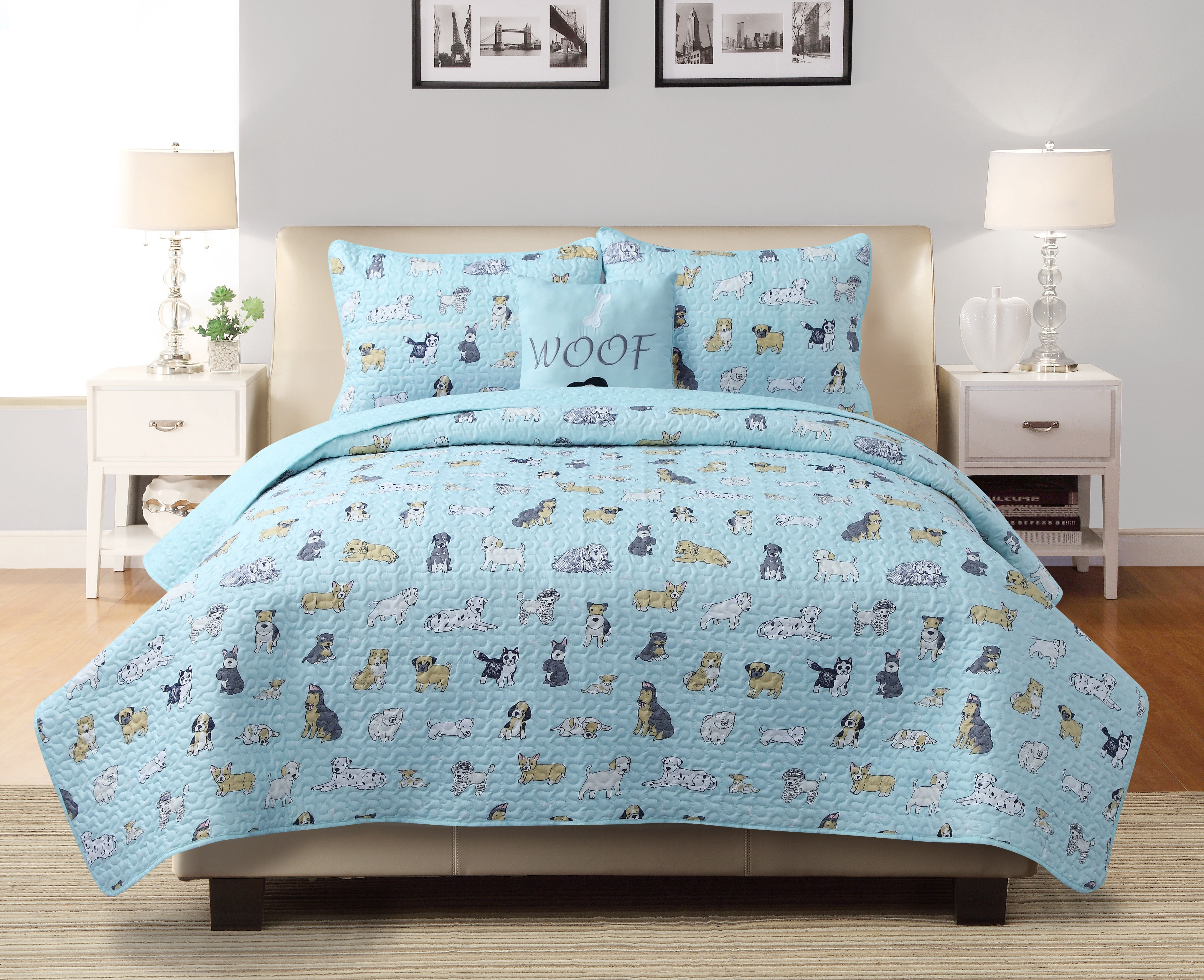 Puppies 3-piece Quilt Set Blue Twin
