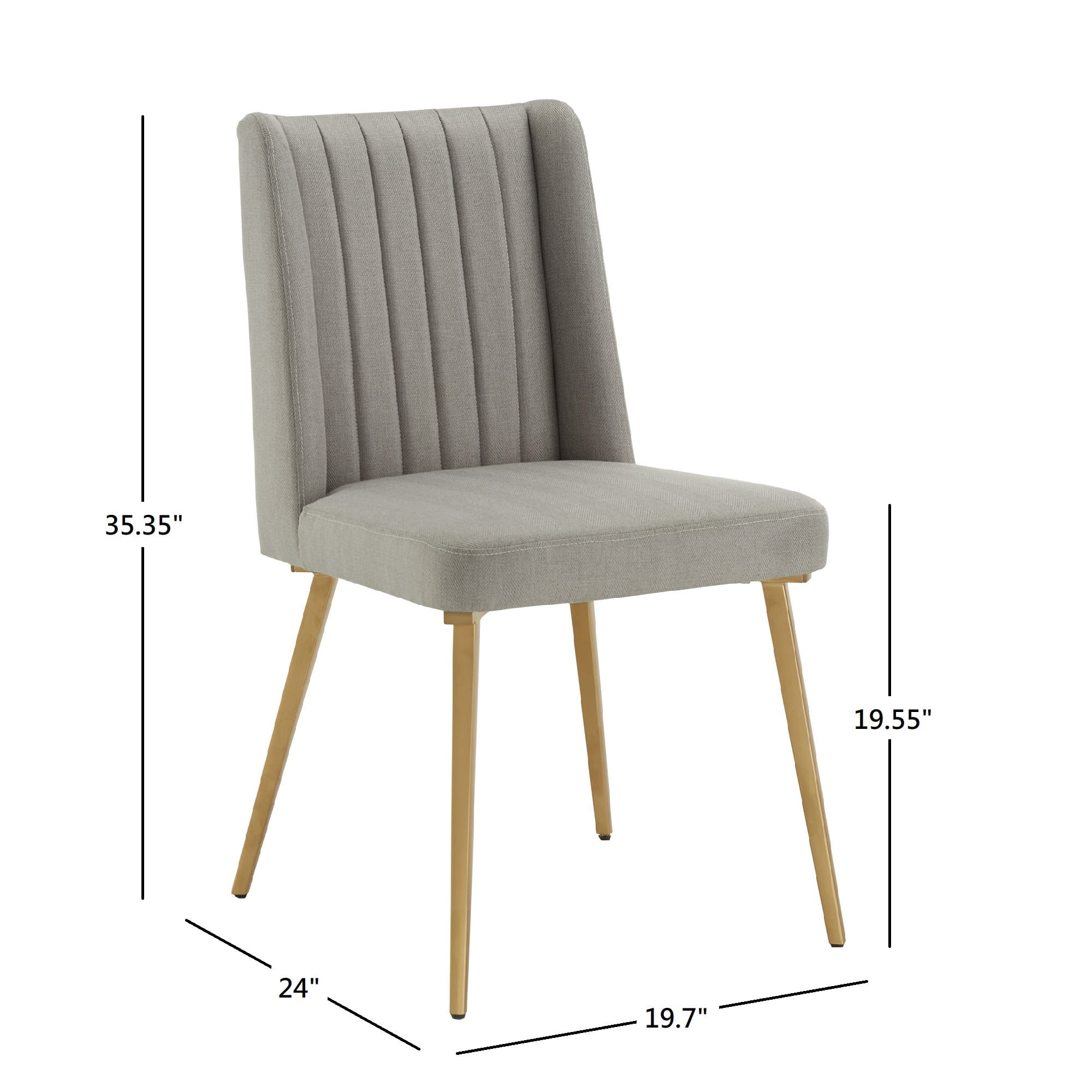 Ember Interiors Ponce Gold Finished Metal Fabric Upholstered Dining Chairs, Set of Two, Dark Grey