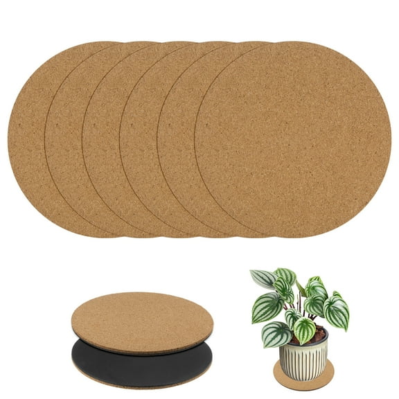 6 Pack Cork Plant Coasters, 6 Inch Round Coasters Pads Cork Plant Mats Cork Pad