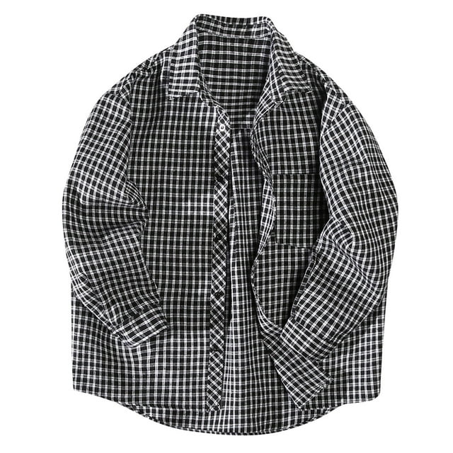 IROINNID Chemise Ample à Carreaux pour Hommes, Manches Longues, Blanc