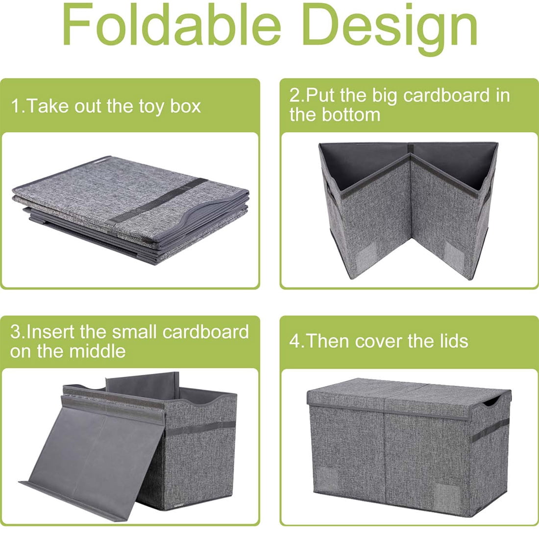 VICTORICH Extra Large Child Collapsible Toy Storage Fabric 32 gal Kids Room Toy Chests with Lid, Gray