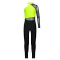 thumbnail image 3 of Haitryli Kids Girls Shiny Rhinestone One Shoulder Gymnastics Leotard Full Body Skating Jumpsuit Dance Bodysuit Unitard Fluorescent Yellow 14, 3 of 5