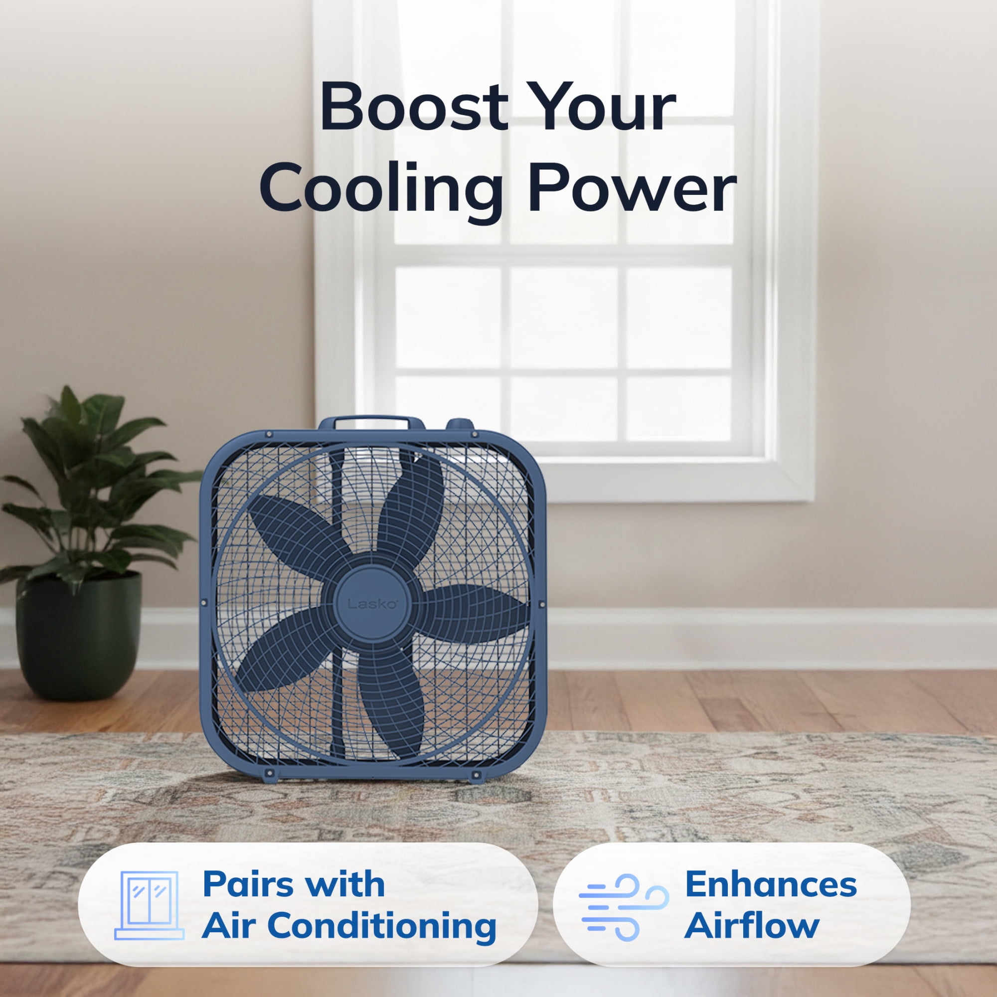 Lasko 20" Cool Colors Classic Box Fan with Weather-Resistant Motor, Portable Cooling Floor or Window Fan, 3 Speeds, Laguna Blue, B20312