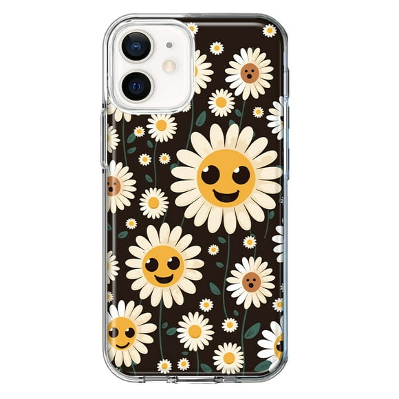 MUNDAZE Apple iPhone 11 Cute Smiley Face White Daisies Double Layer Phone Case Cover