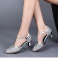 thumbnail image 2 of AOMPMSDX Sandals Women Comfortable Sandals For Latin Dance Shoes Heeled Ballroom Salsa Tango Party Sequin Dance Shoes Silver Bathroom Sandals 37, 2 of 7