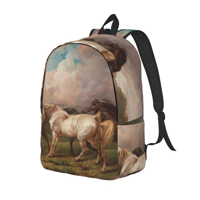 Disketp Three Horses Oil Painting print Canvas Backpack Lightweight Travel Daypack Student Rucksack Laptop Backpack-