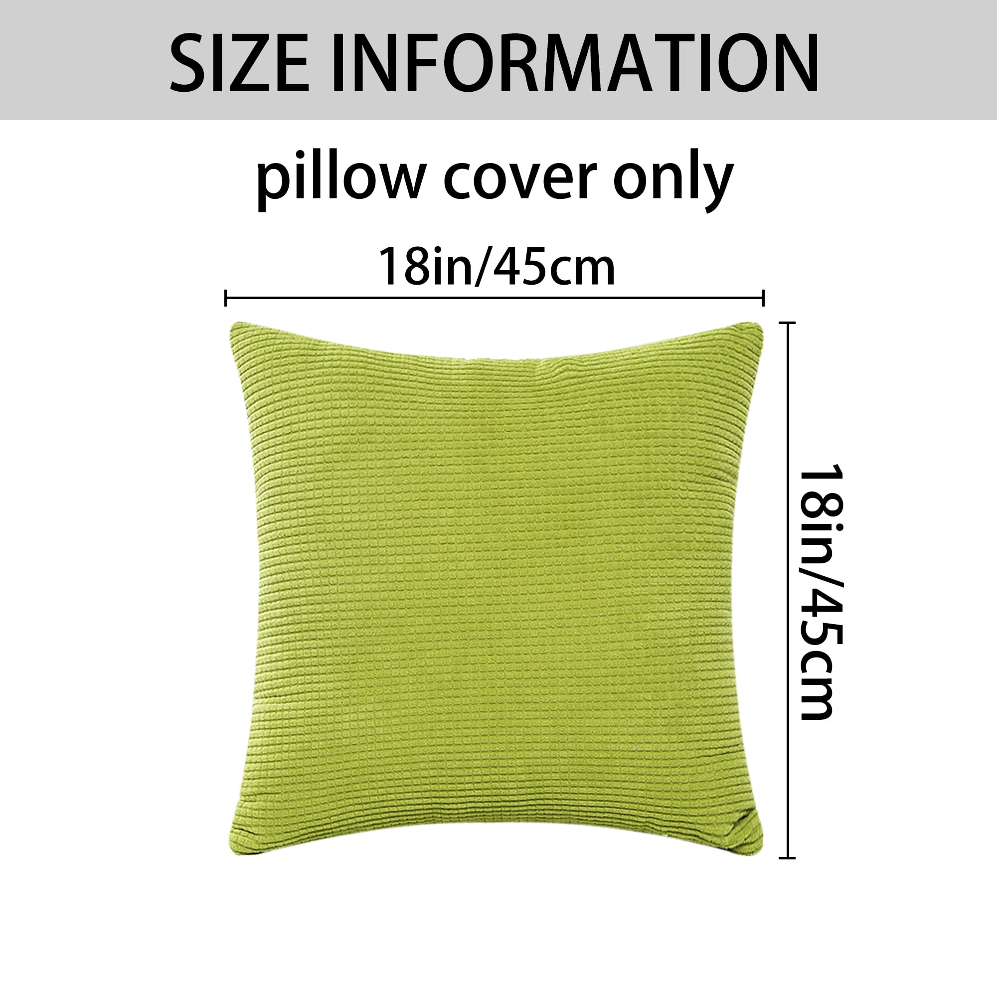 Unique Bargains 2 Pcs Corduroy Classical Soft Solid Pillow Cover Green 18" x 18"