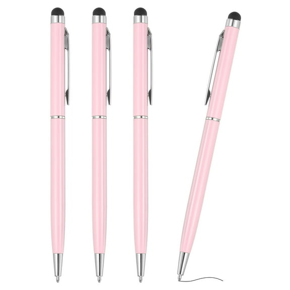 Ballpoint Pen with Stylus Tip, 4Pcs 2 in 1 Metal Pen Black Ink 1.0mm Medium Point Stylus Pen for Touch Screens, Pink