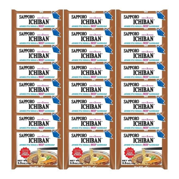 [SAPPORO ICHIBAN] Ramen Noodles, Beef Flavor, No. 1 Tasting Japanese Instant Noodles (3.5 Oz. x 24 packs) |
