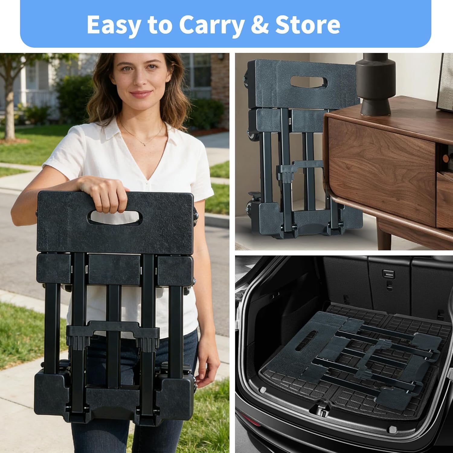 Folding Hand Truck 500 LBS Heavy Duty Dolly Cart with Wheels and Brakes, Collapsible Moving Dolly for Luggage Travel Shopping