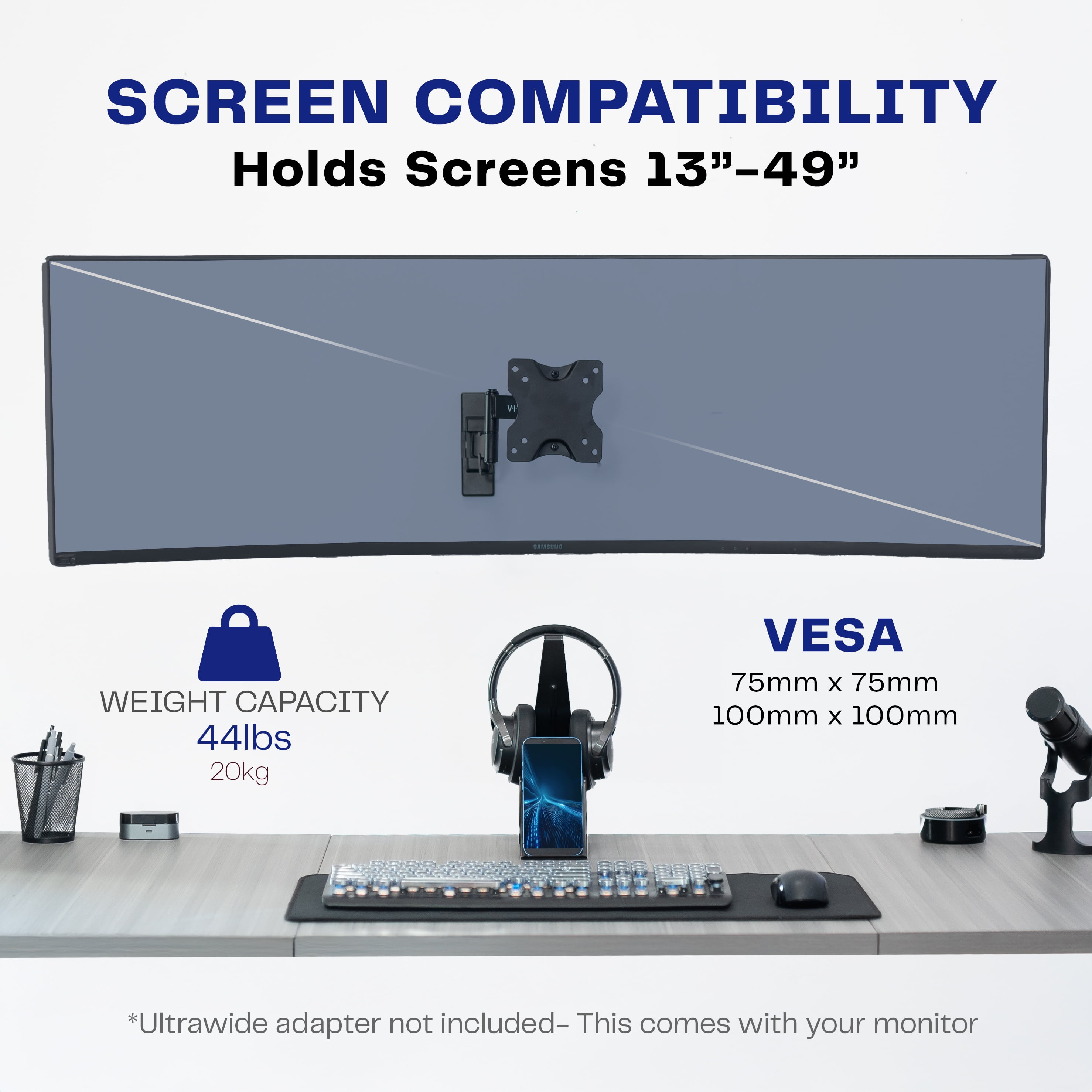 Full Motion 13" to 49" Ultrawide Monitor Wall Mount
