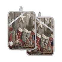 2 Pack Pot Holders for Kitchen Heat Resistant Hot Pads Sets for Cooking Baking Christmas Stocking Patterns