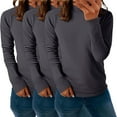thumbnail image 3 of Comdrip Long Sleeve Undershirt for Women, Women's Slim Fitted Stretch Undershirt Tee Blouse Mock Turtleneck Shirts 3 Pack Thermal Undershirt for Women Grey M, 3 of 9