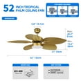 thumbnail image 5 of Uforic 52-Inch Tropical Ceiling Fan with LED Light and Remote,5 Palm Leaf Blades ceiling fan - Gold, 5 of 12