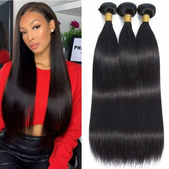 MDL Human Hair Bundles Straight Human Hair Bundles Brazilian Bundles Straight Natural 14 16 18 Inch 3 Bundles Virgin Remy 10A Unprocessed Bundle Human Hair Double Weft Natural Color