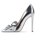 thumbnail image 2 of YDN Women Graceful Bows Slip On Pumps Pointed Closed Toe Stiletto Super High Heels Prom Wedding Party Dress Shoes Size 5.5 Silver, 2 of 5