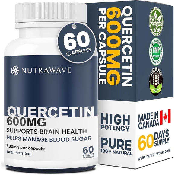 Nutrawave Quercétine 1200 mg (2 x 600 mg) – Supplément Antioxydant de Soutien Immunitaire, Capsules de Quercétine, Flavonoïde d'Origine Végétale, 60 Capsules Véganes, non-OGM