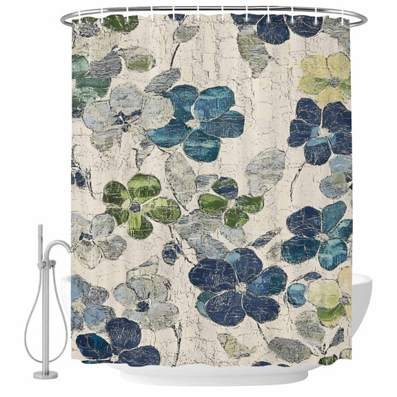 Teal Green Grey Leaves Shower Curtain Set - 72" x 78" Washable Bathtub Curtain with 12 Hooks, Vintage Beige Crack Texture Waterproof Fabric Stall Shower Curtains for Bathroom/Bathtub Décor