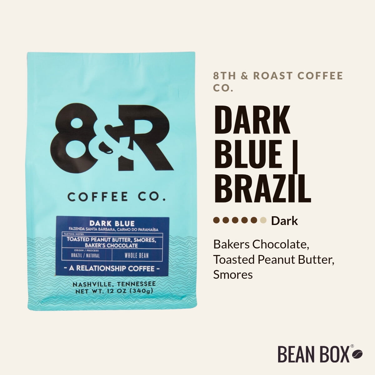 Dark Blue Brazil - Roasted by 8th & Roast Coffee Co. - Whole Bean Coffee - 2lb Bag
