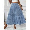 thumbnail image 3 of Women'S High Elastic Waist Midi Skirt Casual Summer Trendy Flowy Ruffle Floral Print A Line Skirts Blue Flower M, 3 of 6