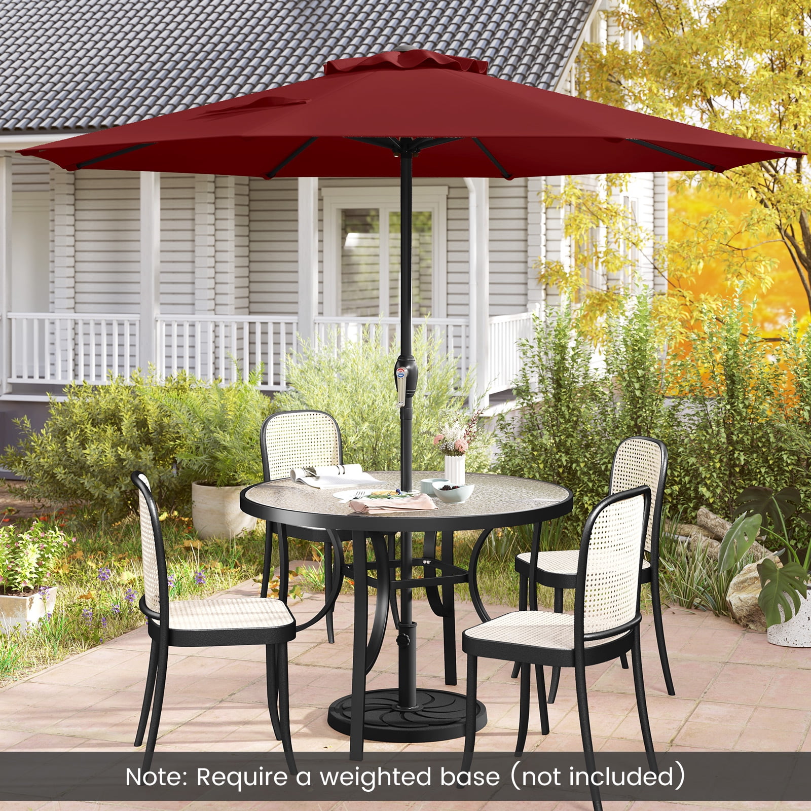 Topbuy 8.5 FT Patio Umbrella Outdoor Table Umbrella w/ Crank Handle 8 Ribs Wine