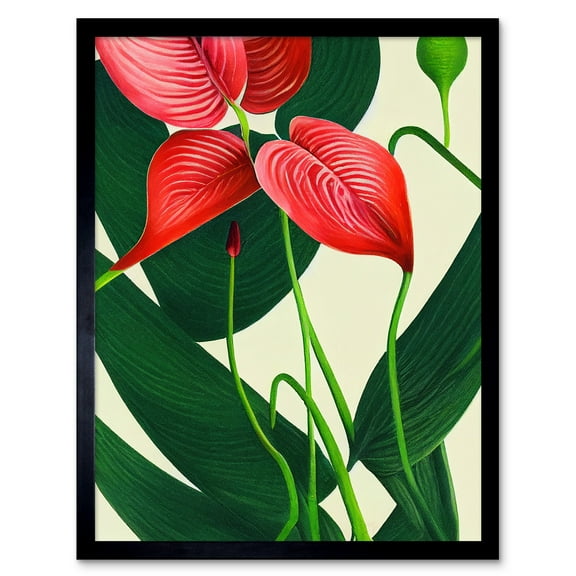 Laceleaf Flower Floral Tropical Leaf Pink Anthurium Painting Art Print Framed Poster Wall Decor 12x16 inch