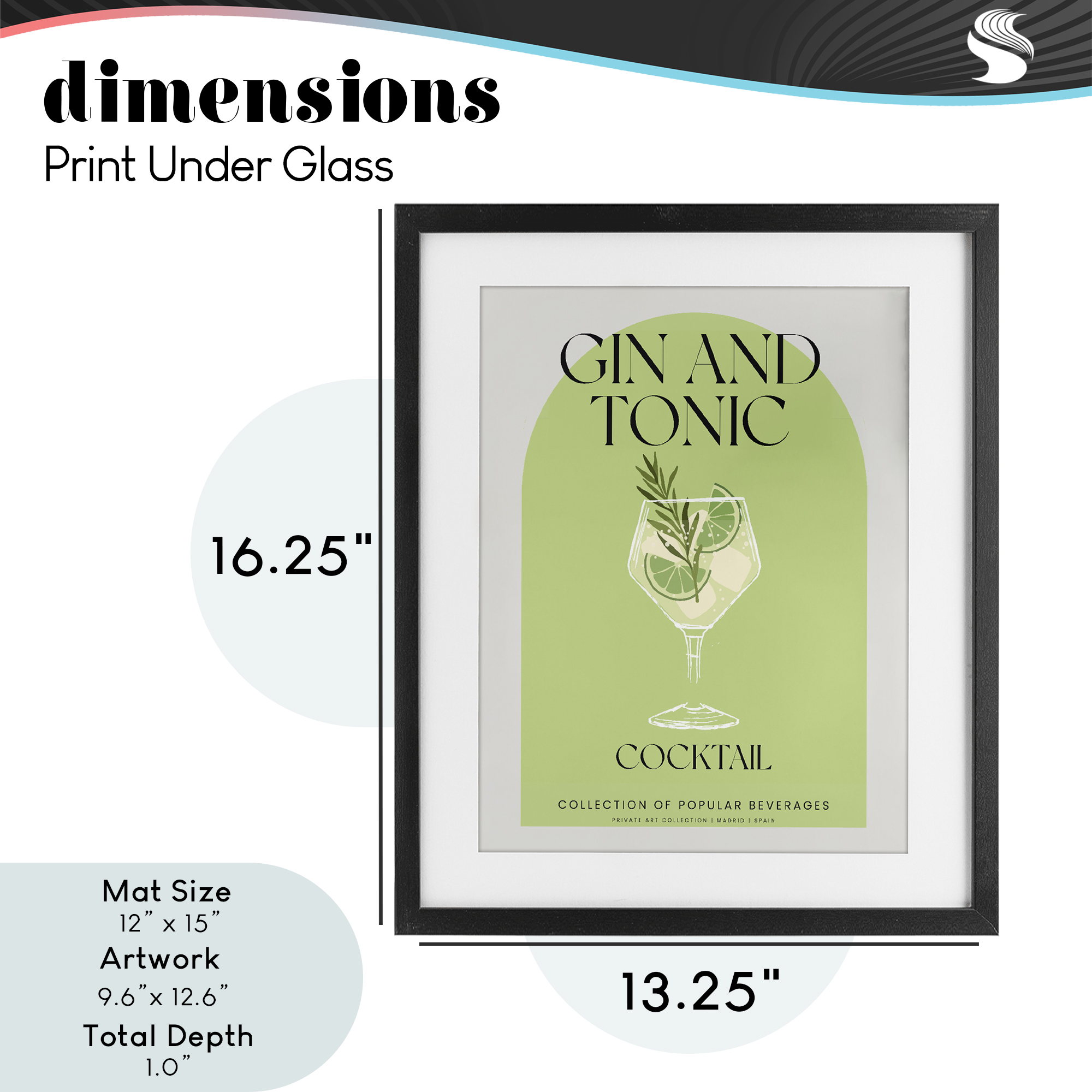 Stylish Retro Gin & Tonic Black Framed Print Under Glass, design by Lil' Rue