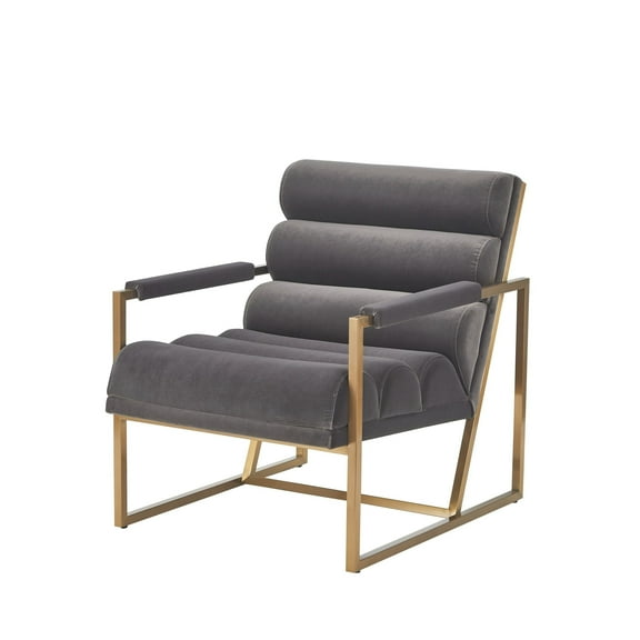 Modrest Anton Modern Grey Velvet & Brass Accent Chair
