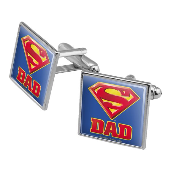 Superman Super Dad Shield Logo Square Cufflink Set - Silver or Gold