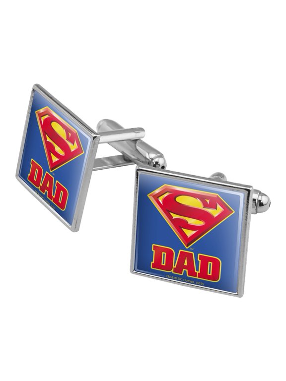 Superman Super Dad Shield Logo Square Cufflink Set - Silver or Gold